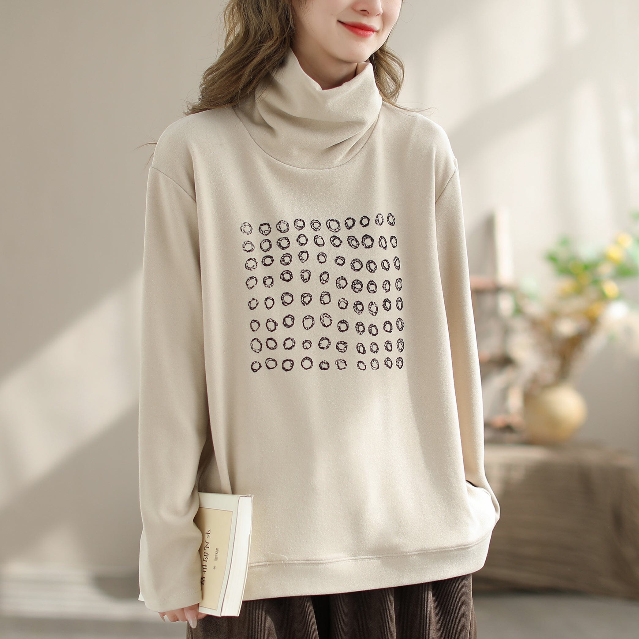 Autumn Casual Print Turtleneck Shirt