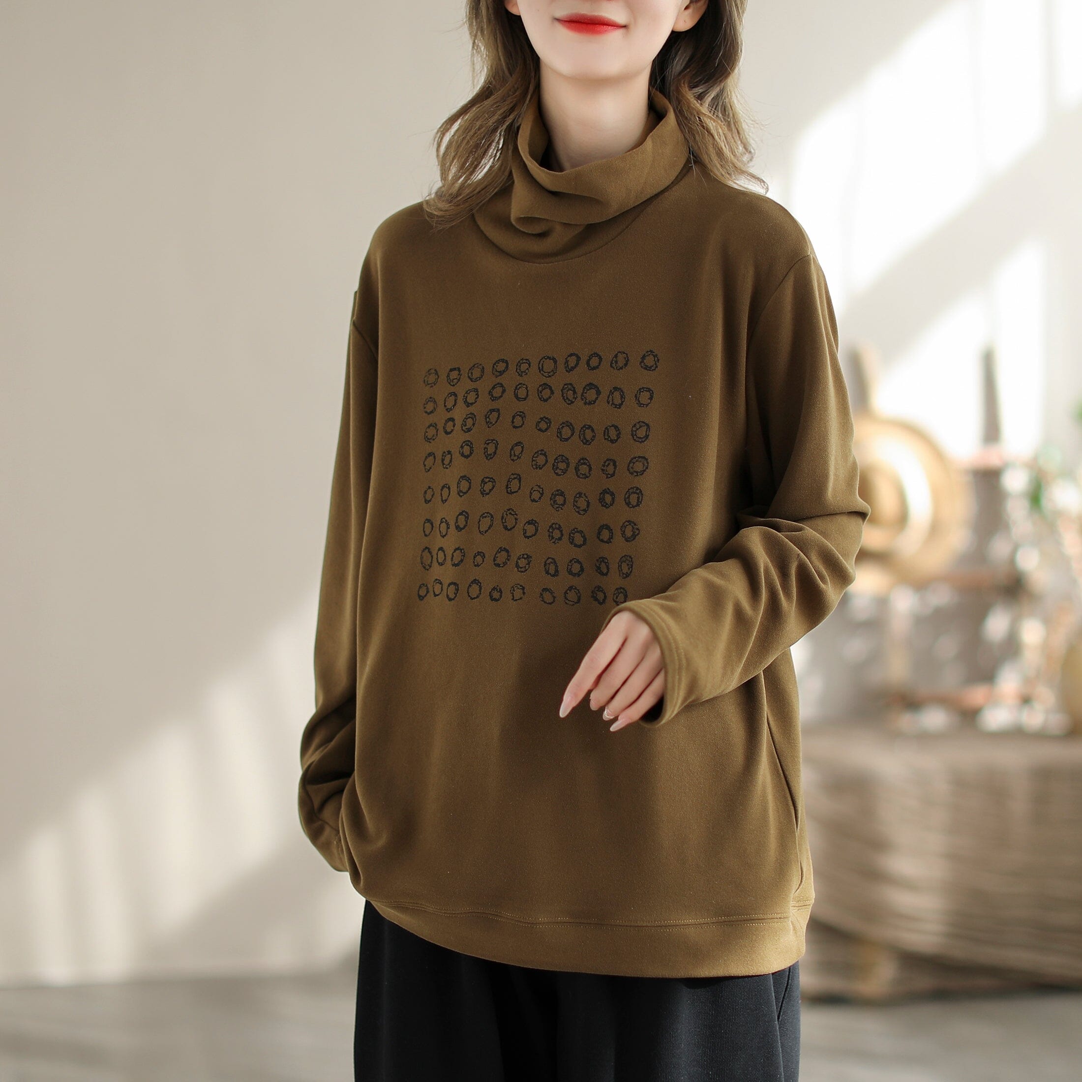 Autumn Casual Print Turtleneck Shirt