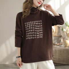 Autumn Casual Print Turtleneck Shirt