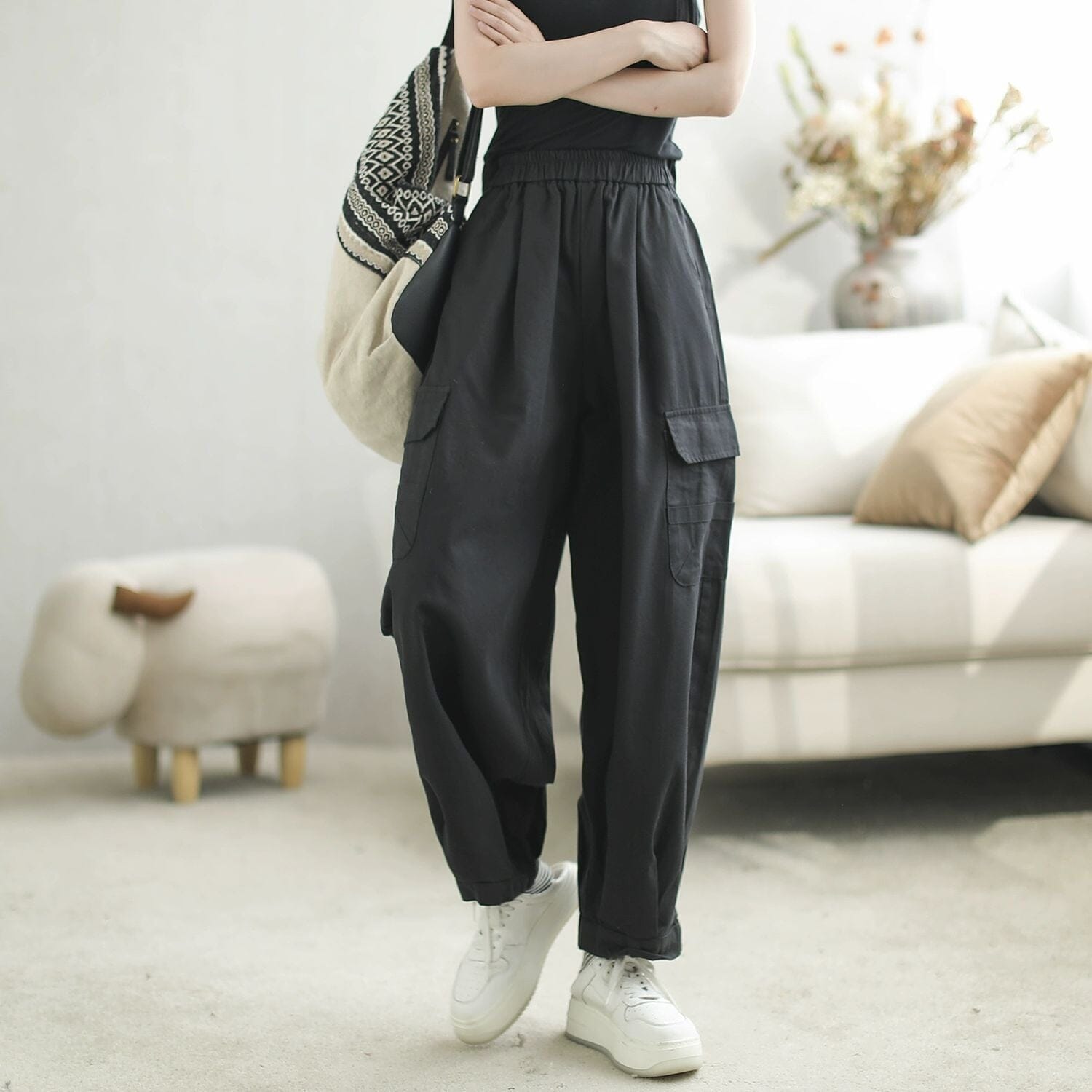 Autumn Casual Stylish Loose Cotton Wide Leg Pants