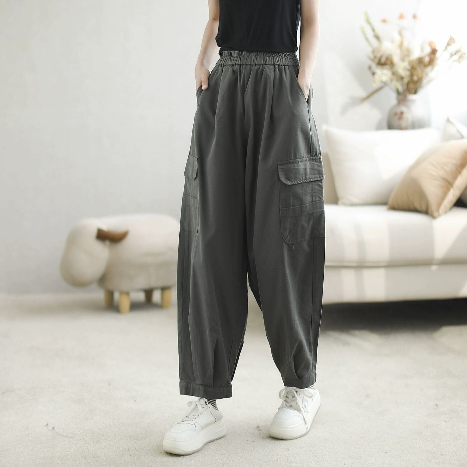 Autumn Casual Stylish Loose Cotton Wide Leg Pants