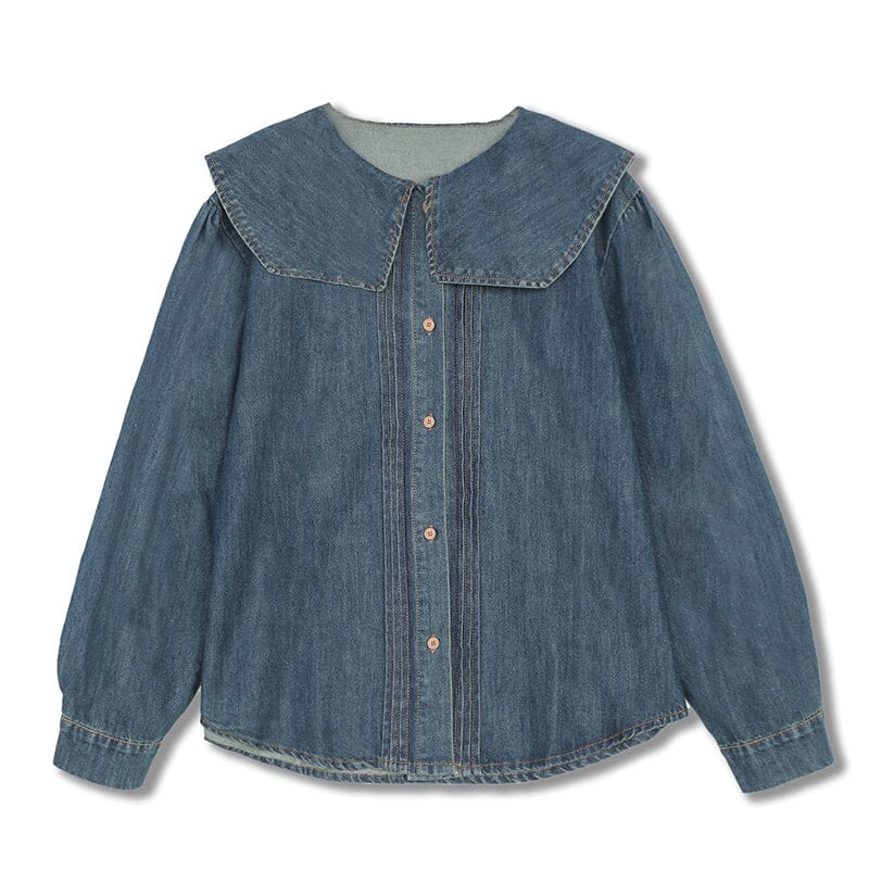 Autumn Casual Stylish Loose Ruffle Denim Blouse