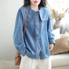 Autumn Casual Stylish Loose Ruffle Denim Blouse