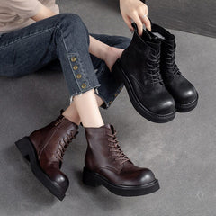 Autumn Classic Retro Leather Thick Soled Boots