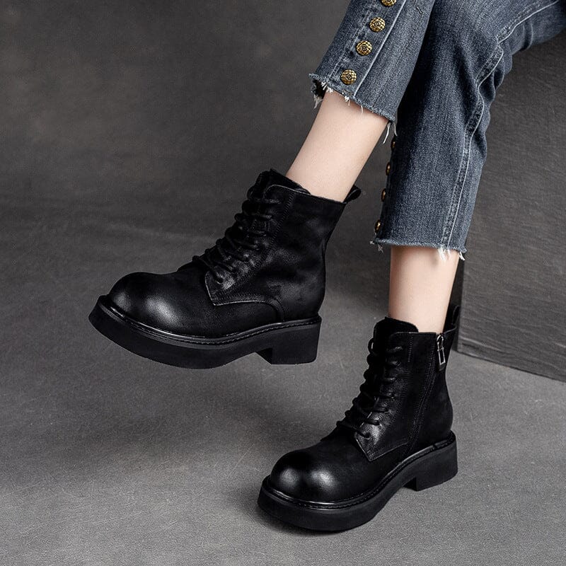 Autumn Classic Retro Leather Thick Soled Boots