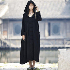 Autumn Cotton And Linen Retro Loose Cardigan Hooded Coat