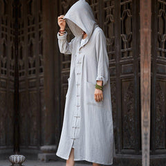 Autumn Cotton And Linen Retro Loose Cardigan Hooded Coat