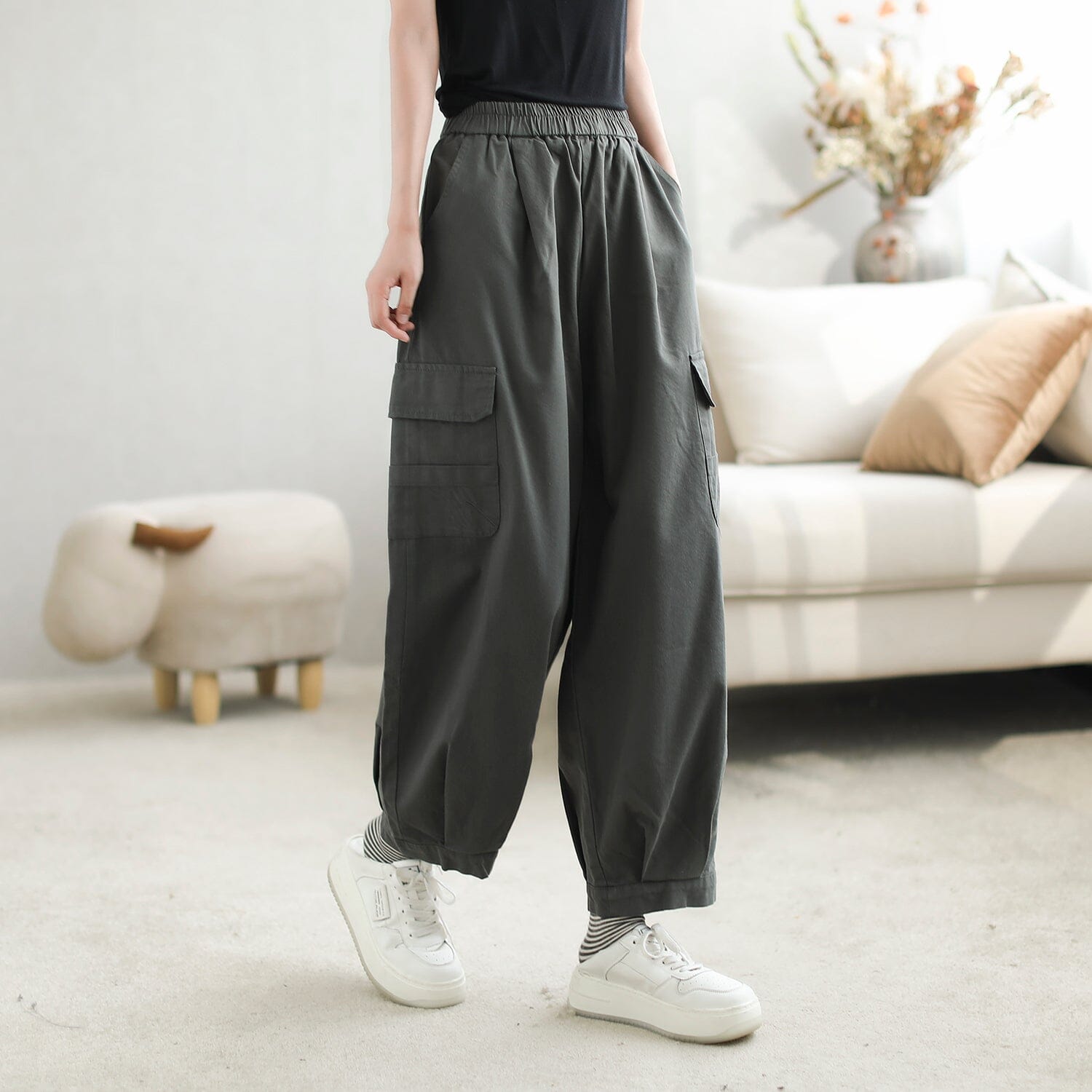 Autumn Cotton Loose Solid Casual Harem Pants