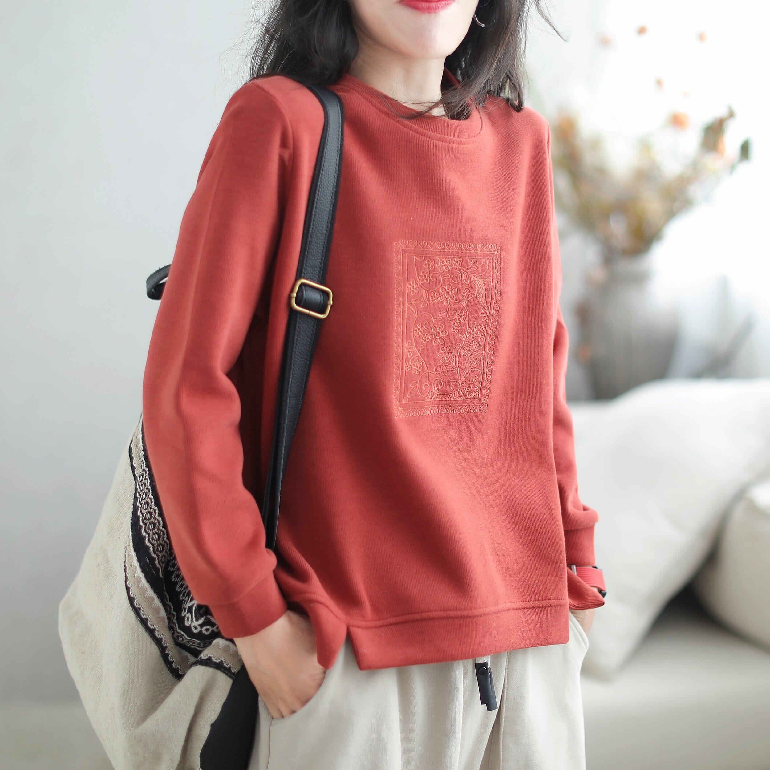 Autumn Cotton Loose Stylish Embroidery Sweater