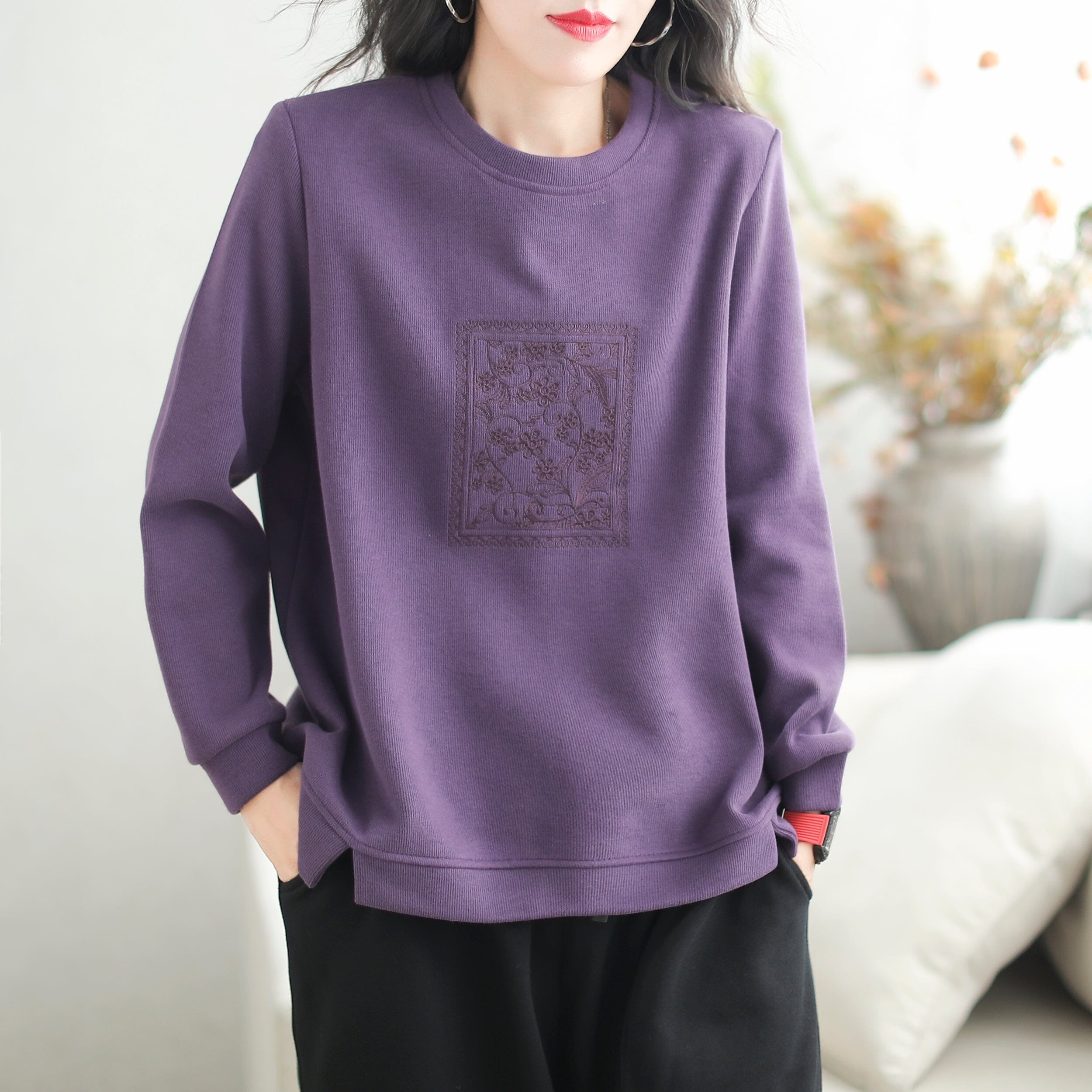 Autumn Cotton Loose Stylish Embroidery Sweater