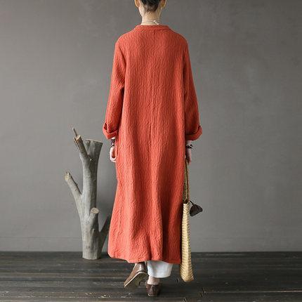 Autumn  Retro Stand Collar   Cotton Loose Dress