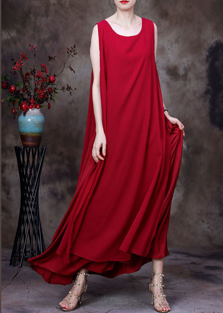 Red Side Open Chiffon Holiday Beach Dress Lace Up Sleeveless