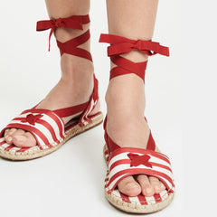 Red and White Flat Strappy Sandals