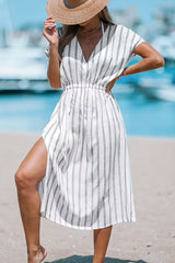 Casual Vacation Striped Slit V Neck Beach Dress Dresses