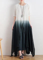 New gradient design irregular hem robe pure linen dress