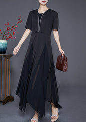 Style Black Asymmetrical Patchwork Exra Large Hem Chiffon Dress Summer