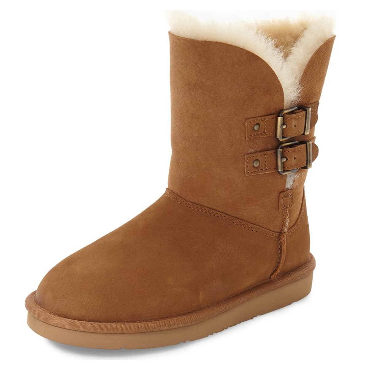 Tan Winter Boots Round Toe Flat Comfy Mid Calf Snow Boots US Size 3-15