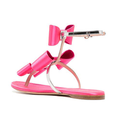 Hot Pink Flat Sandal Women'S Classy Open Toe Bow Shoes Summer Ankle Strap Flats