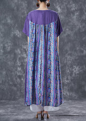 Art Purple Asymmetrical Patchwork Print Chiffon Dress Summer