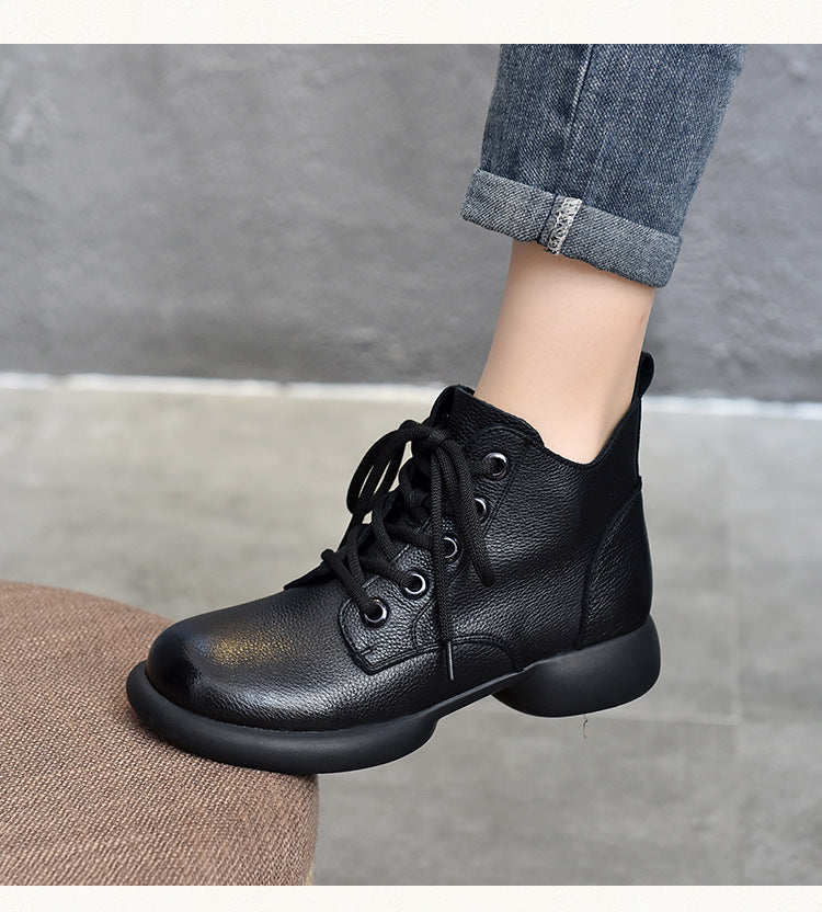 British Style Leather Lace-Up High Top Short Boots