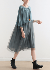 2022 Blue Tull Maxi dresses patchwork chiffon Summer Dresses