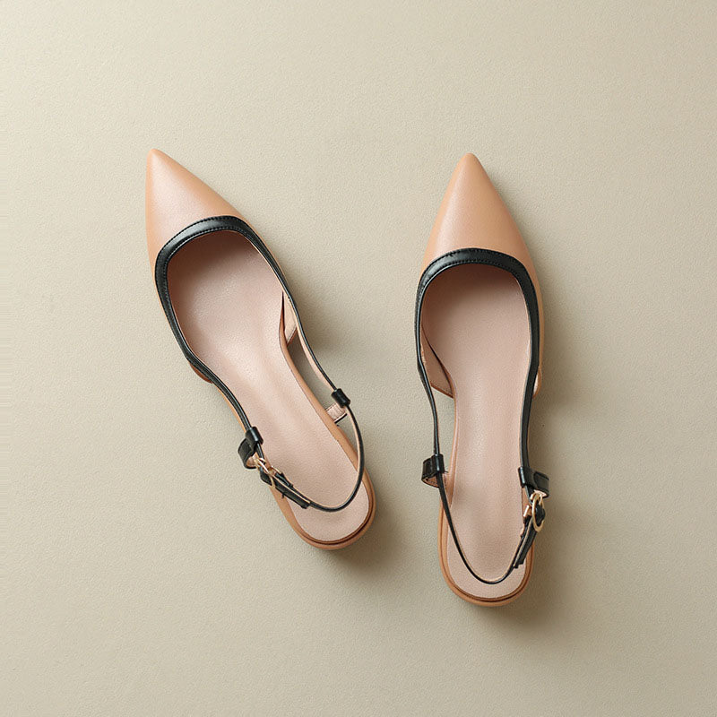 Contrast Binding Hollow Out Slingback Pointy Toe Flats