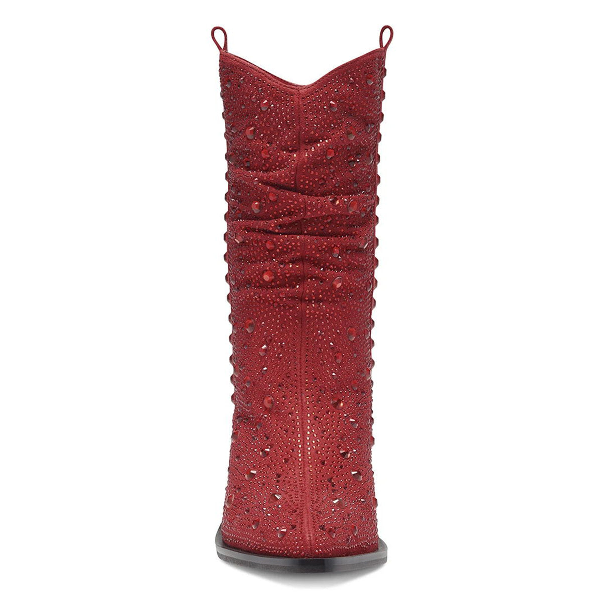 Dark Red Rhinestone Mid Calf Western Boots