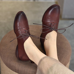 Retro Solid Color Lace-up Flat Shoes