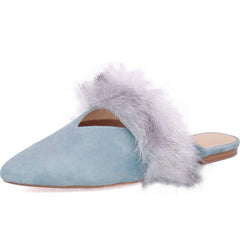 Blue Fur Mules Flats for Women