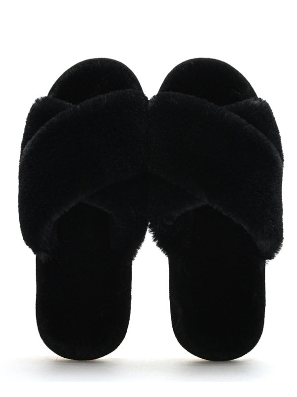 Simple Cross Flat Plush Slippers