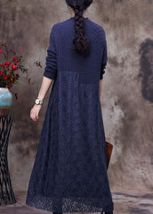 Modern Blue Knit Patchwork Lace Vacation Dresses