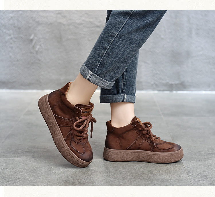 Classic Leather Lace-Up High Top Mid-heel Boots