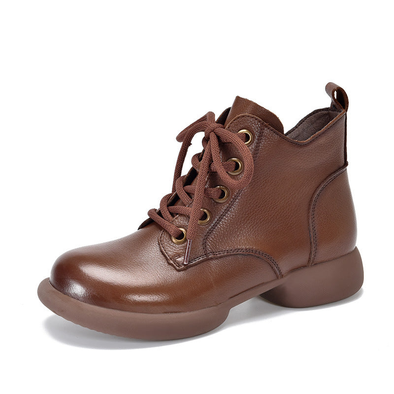 British Style Leather Lace-Up High Top Short Boots