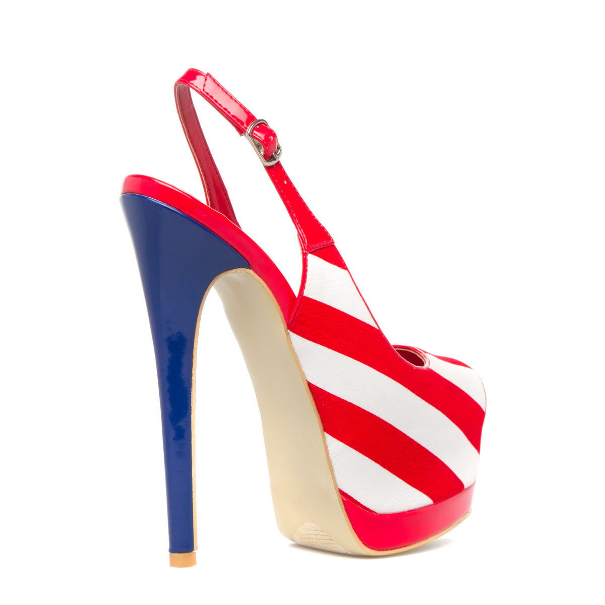 Fashion Red And White Peep Toe Slingback Heels Stripe Platform Sandals