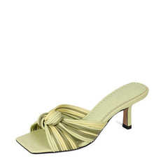 FSJ Green Square Toe Multi-strap Knot Mule Heels for Women