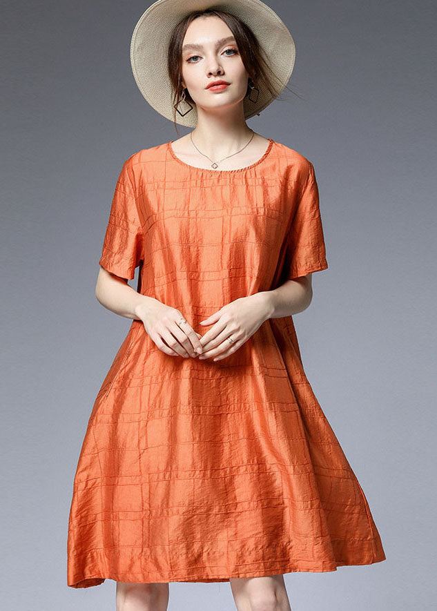 Elegant Orange O Neck Silk A Line Dress Summer