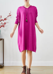 Boutique Purple V Neck Oversized Knit Dress Batwing Sleeve