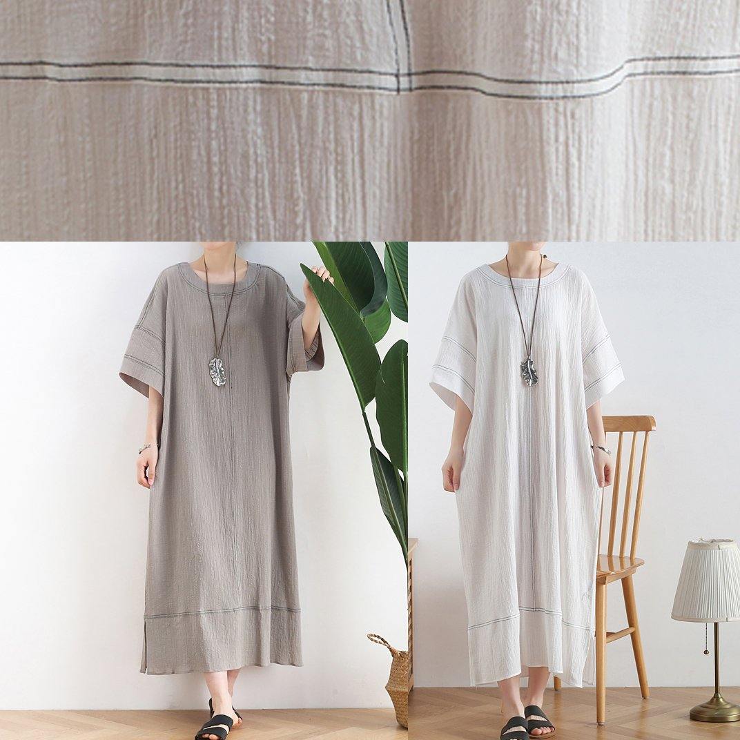 Loose o neck baggy linen summer clothes For Women design white Dresses