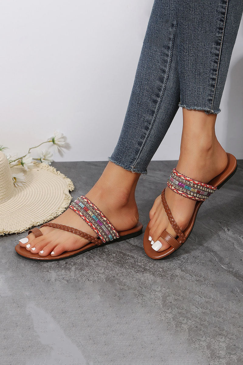 Tribal Cross Strap Flip Flops Casual Flat Slippers