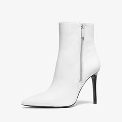 White Stiletto Boots Zipper Pointed Toe Ankle Boots