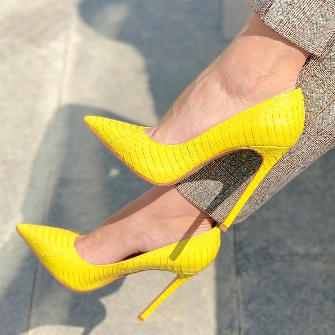 Yellow Python Stiletto Heels Pumps