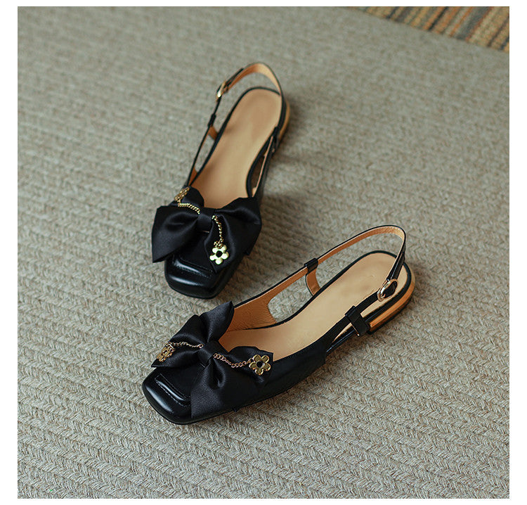 Classic Splicing Bow Low-Heel Sandals