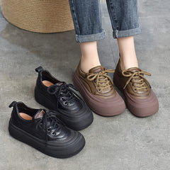 Casual Lace Up Leather Mid-heel Shoes