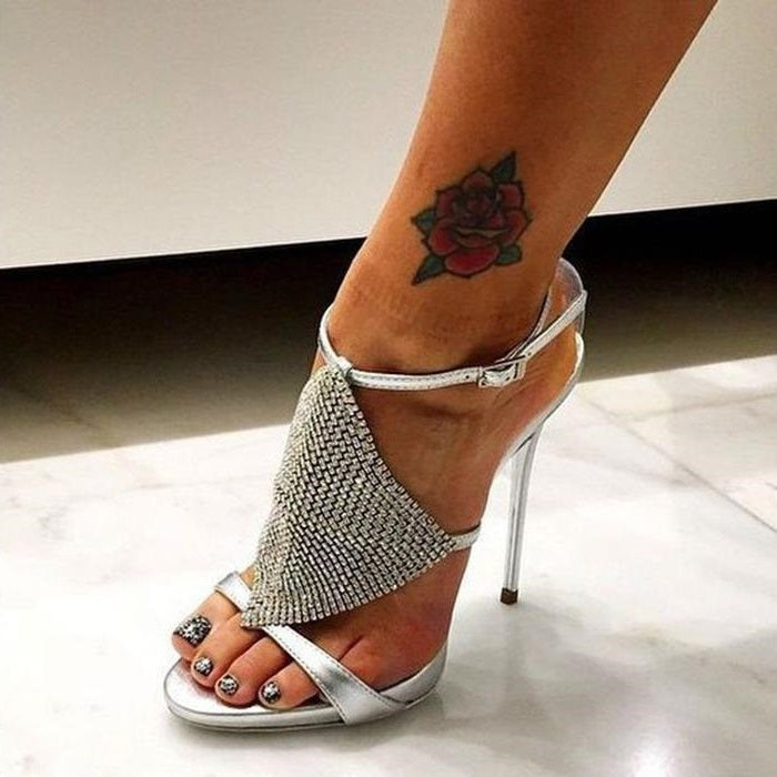 Silver Open Toe Ankle Strap Heels Sandals