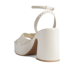 White Ankle Strap Platform Sandals Square Toe Chunky Heel Pearl Shoes