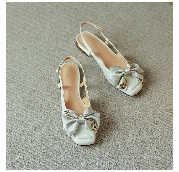 Classic Splicing Bow Low-Heel Sandals