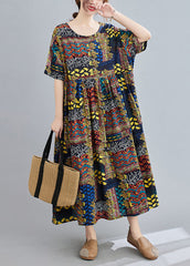 Art Coffee Oversized Print Pockets Linen Ankle Dress Summer