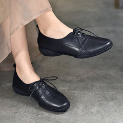 Retro Solid Color Lace-up Flat Shoes