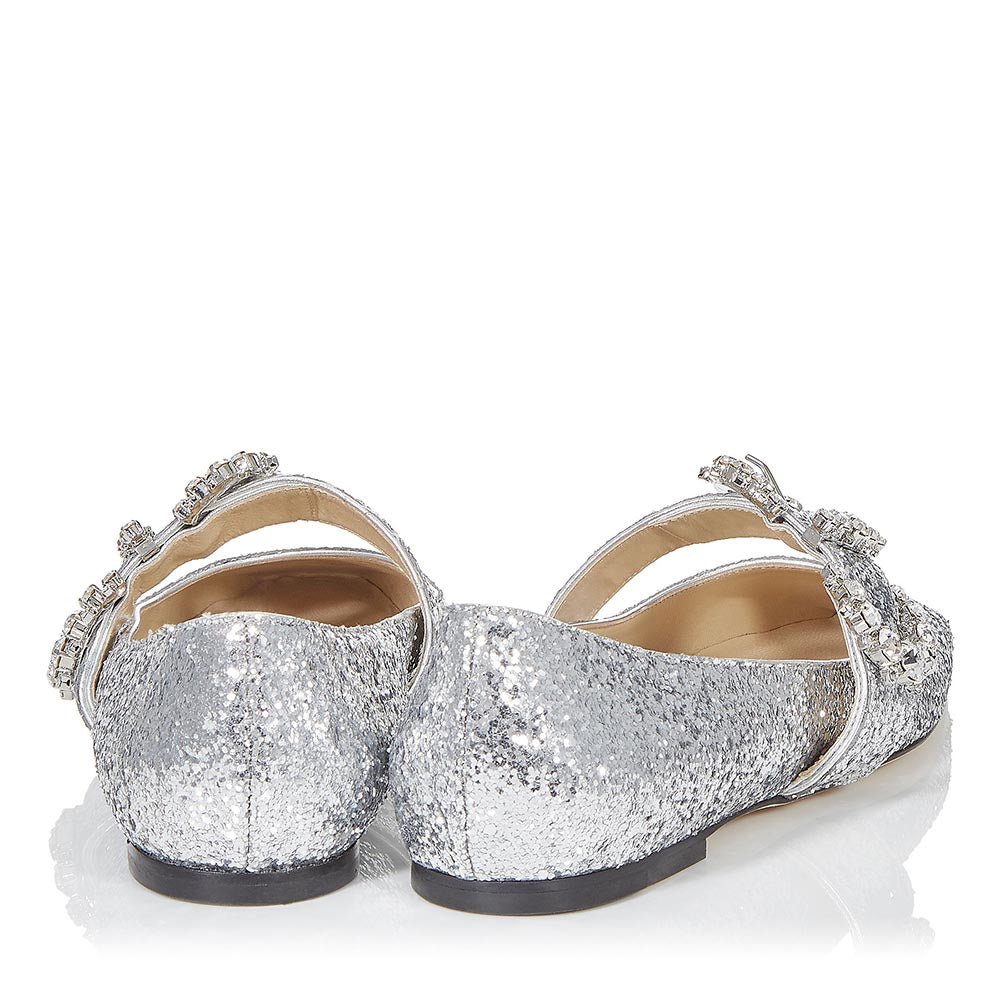 Silver Glitter Buckle Comfortable Flats