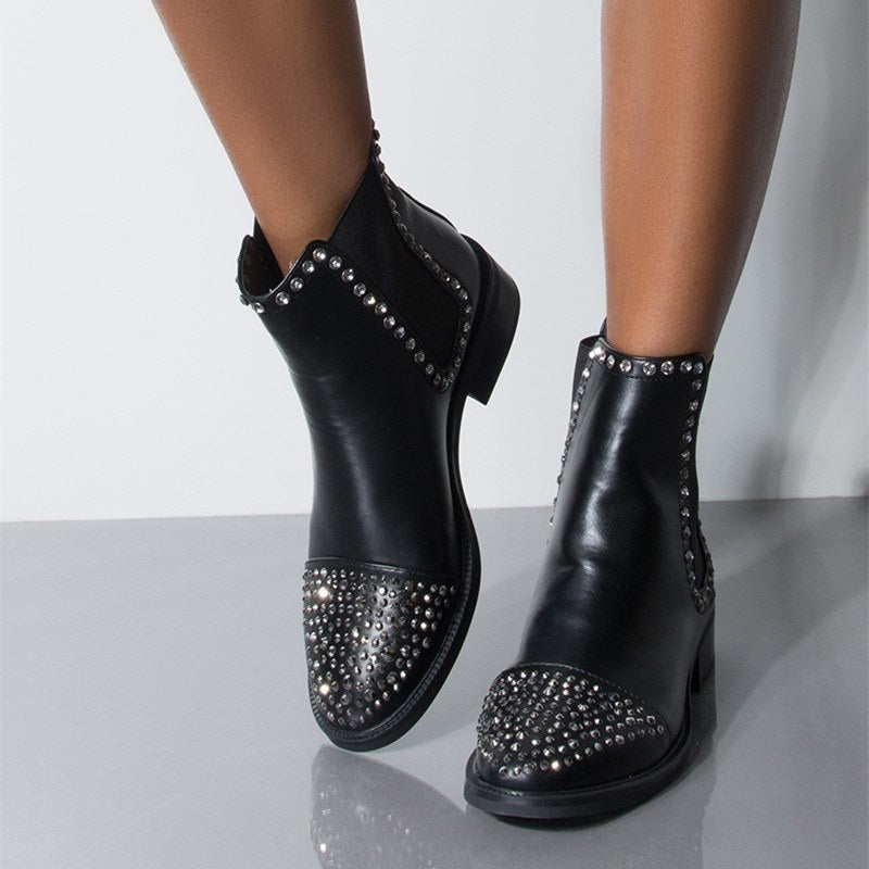 Black Chelsea Boots Rhinestone Ankle Boots